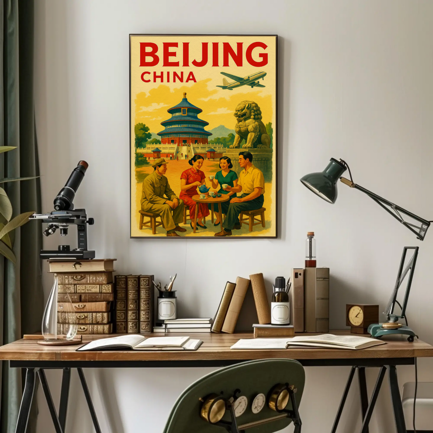 Beijing China Temple Street Scene Travel Poster