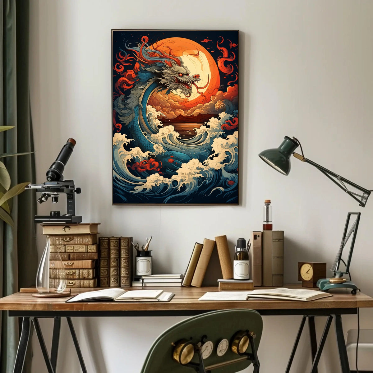 The Majestic Dragon And The Fiery Moon Poster