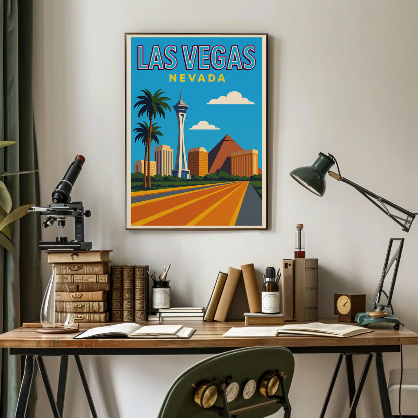 Bright Day Las Vegas Nevada Retro Skyline Poster