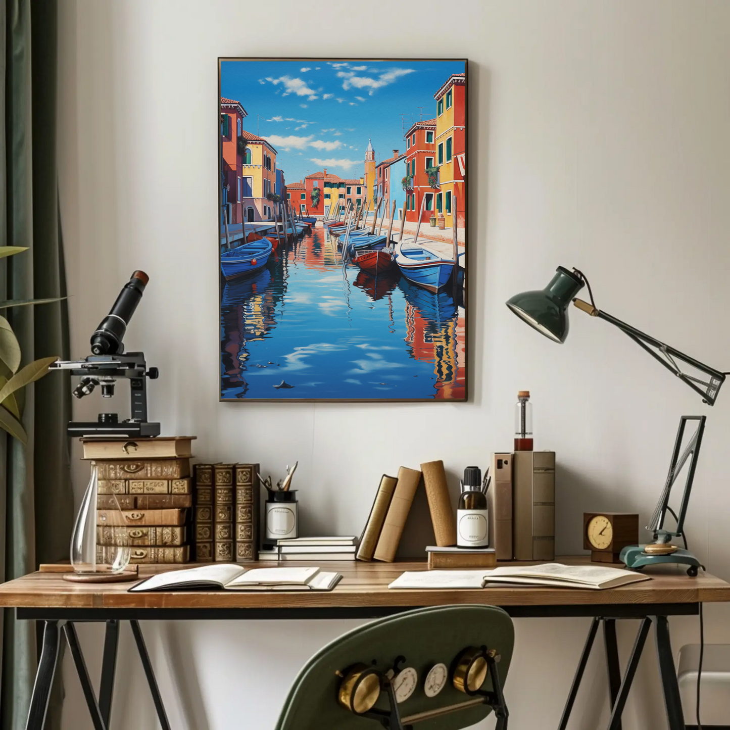 Venetian Canal Boats Italy Colorful Reflections Travel Poster