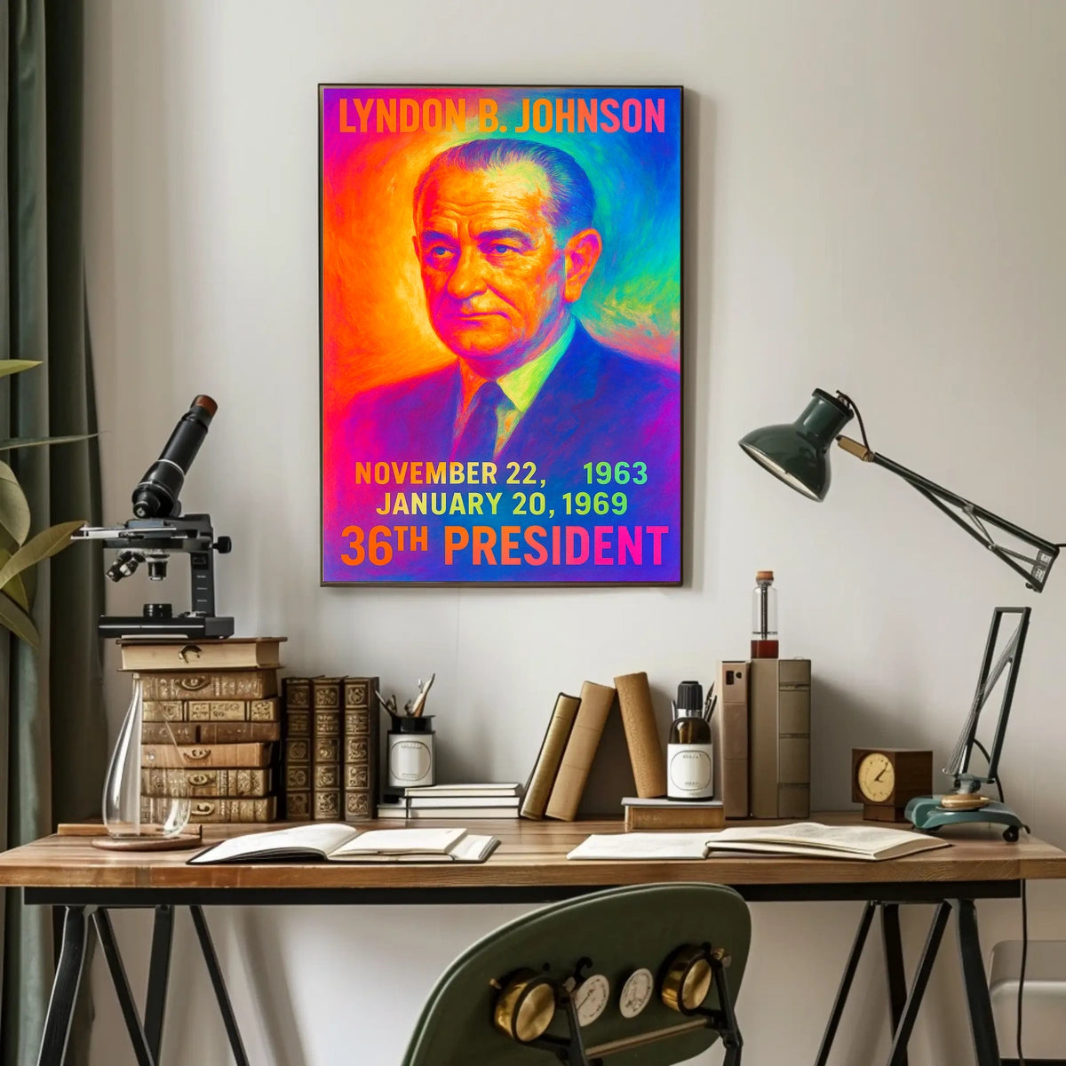 Lyndon B. Johnson 36th President of the United States Neon Gradient Overlay Poster