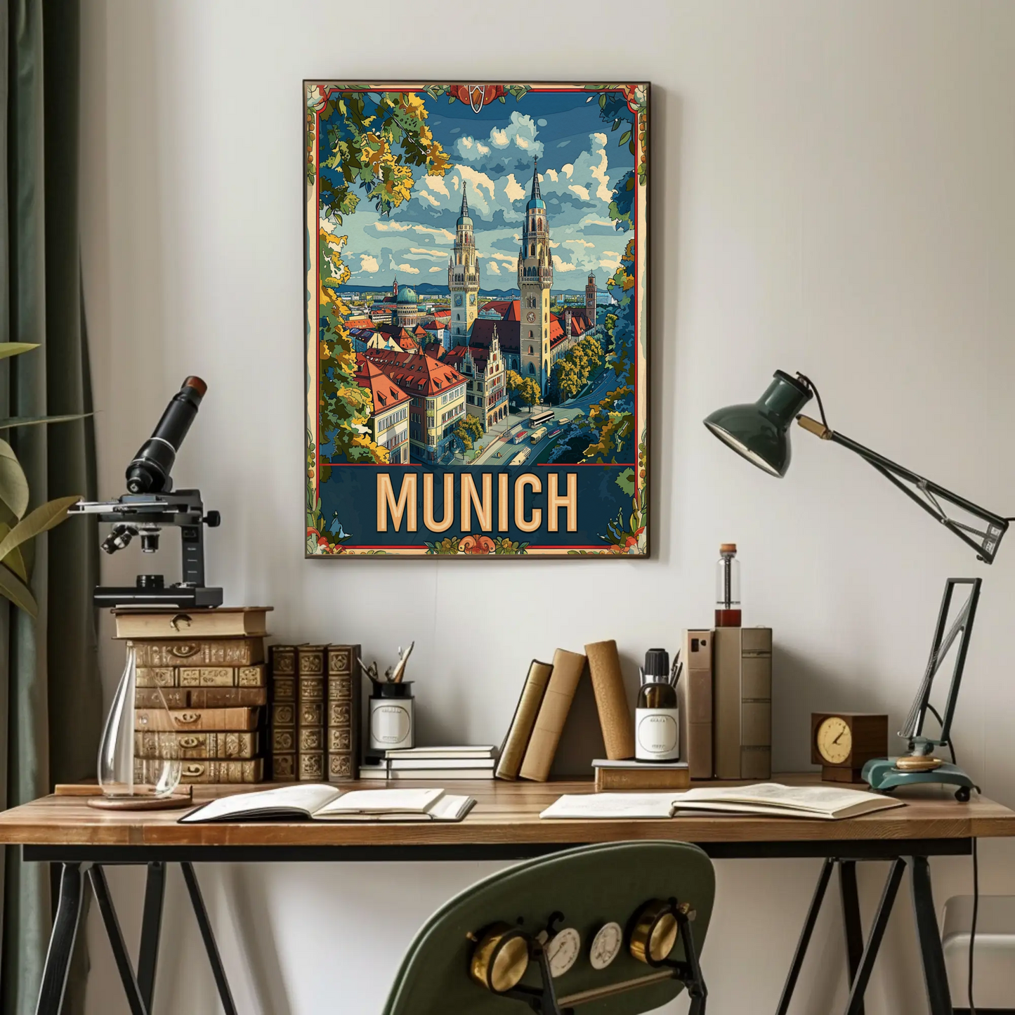 Munich Towers Panorama Germany Travel Poster