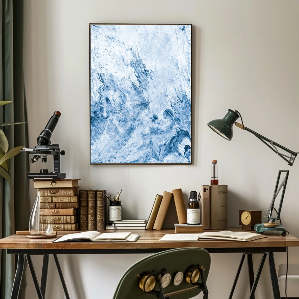 Serene Blue Abstract Marble Waves Art Poster