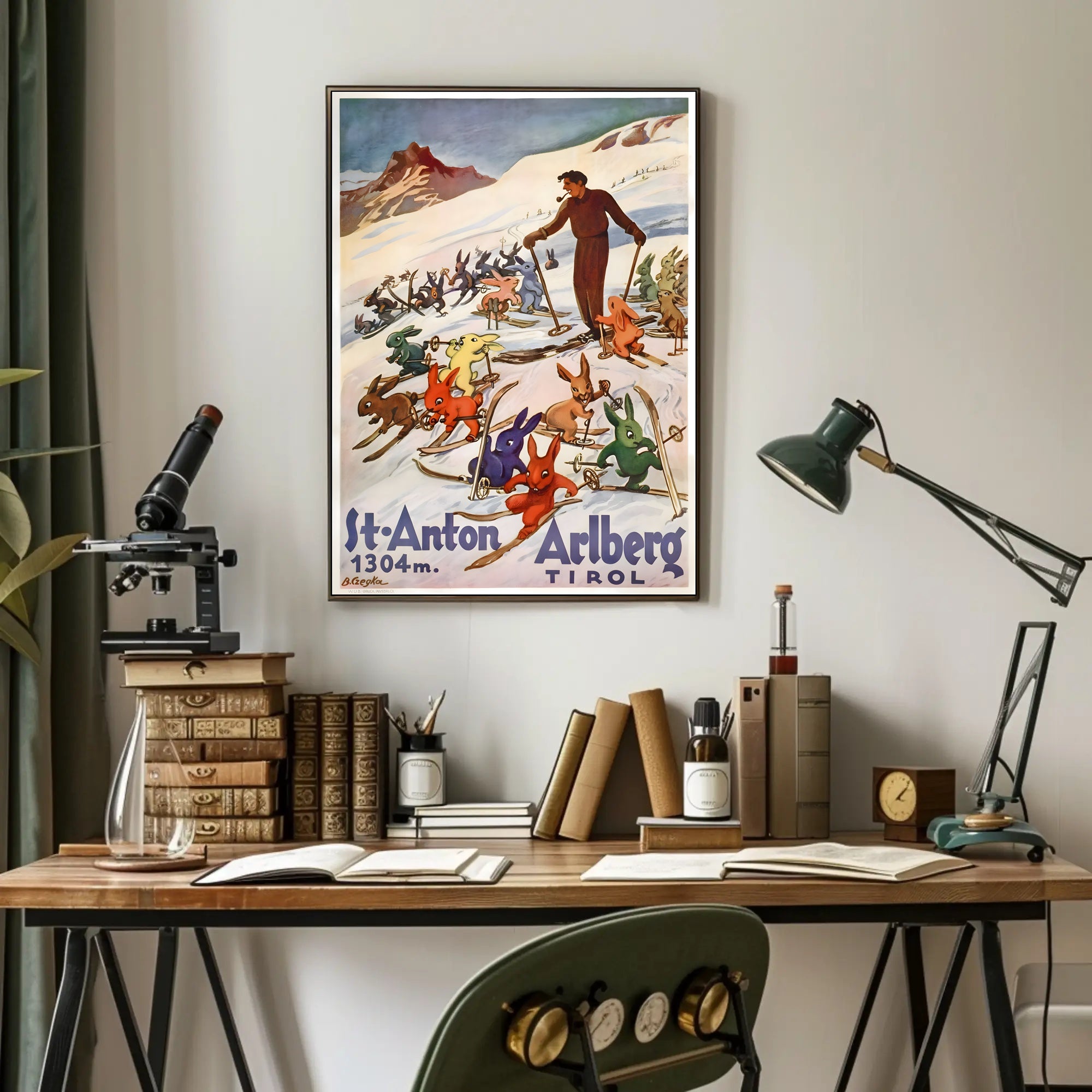Skiing Rabbits in St. Anton Vintage Travel Poster PosterGoat