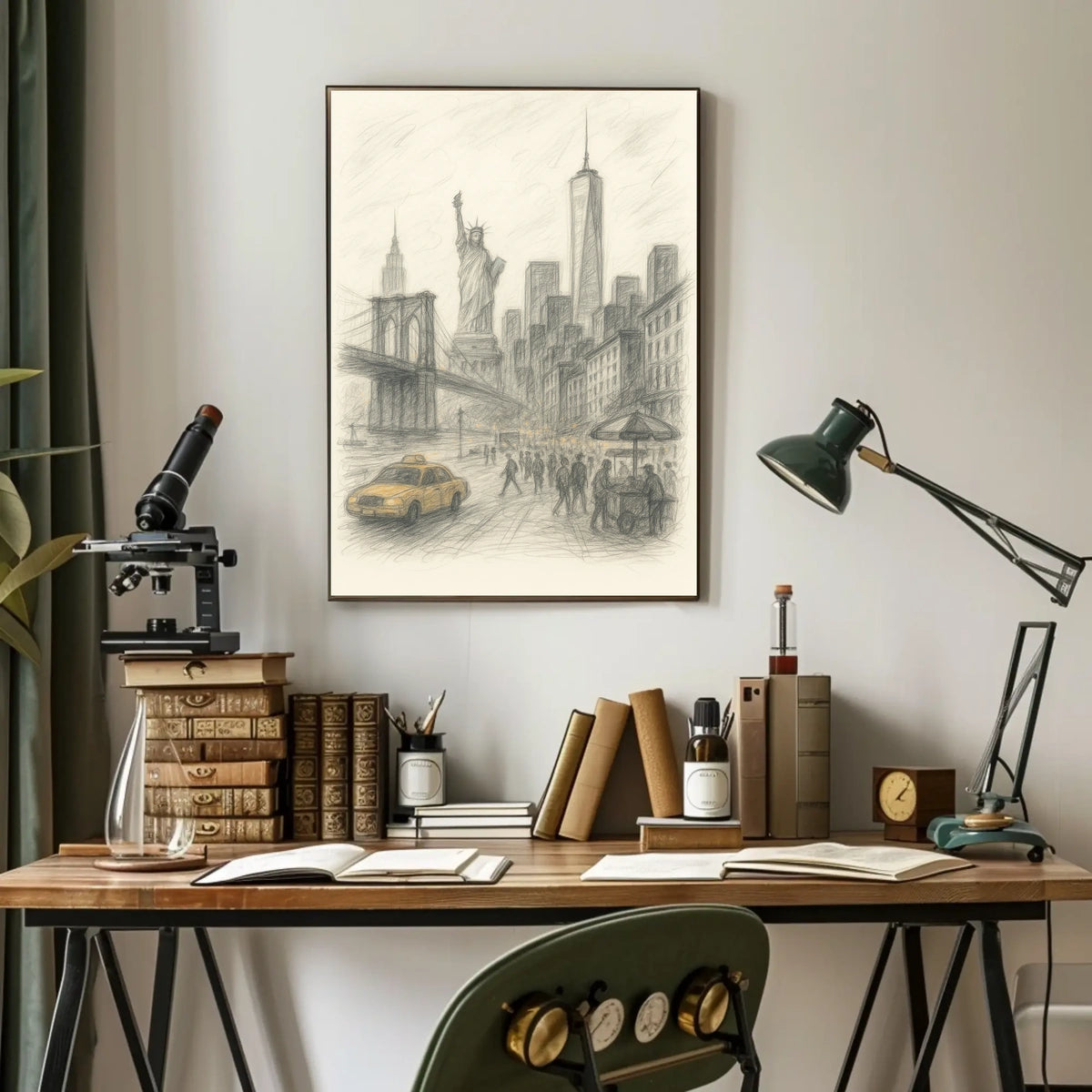 New York City Sketch Poster Iconic Landmarks Home Decor