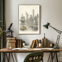 New York City Sketch Poster Iconic Landmarks Home Decor