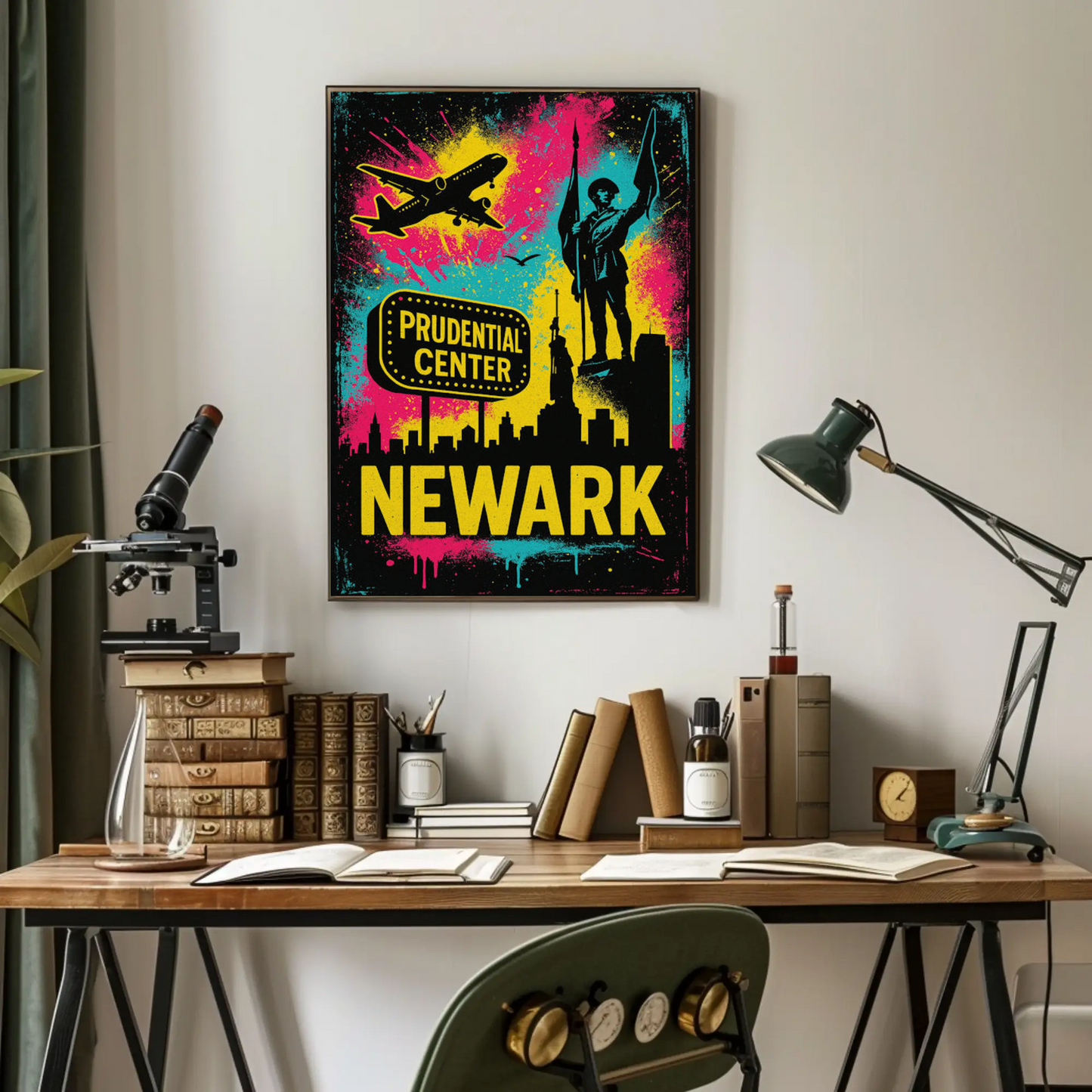 Newark New Jersey Neon Prudential Center Skyline Travel Poster