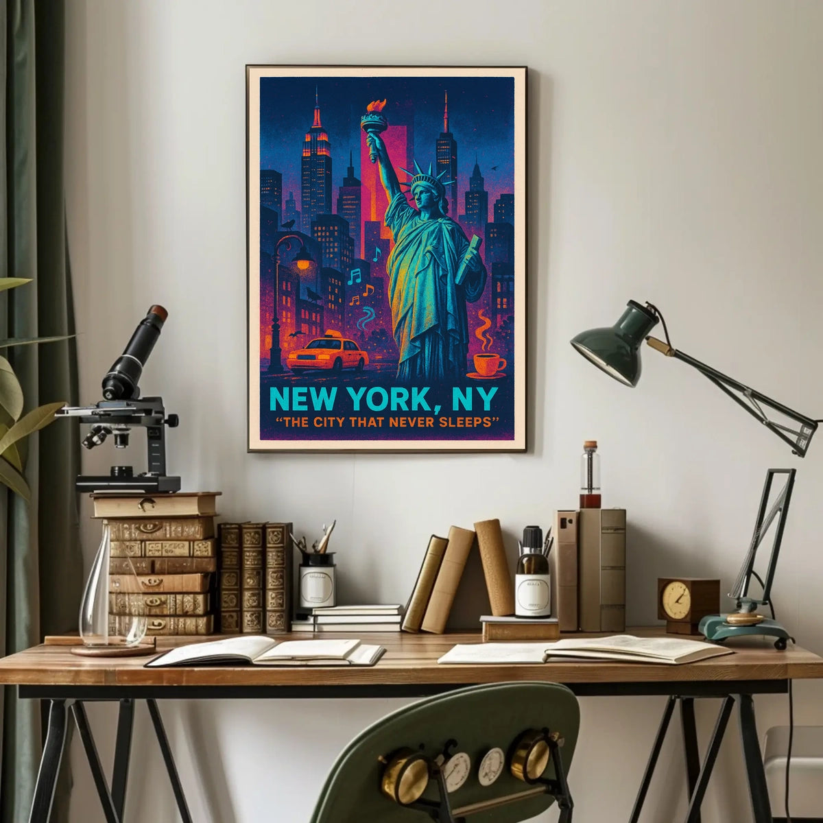 New York City The City Never Sleeps Poster Retro Wall Art