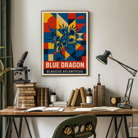 Blue Dragon Sea Creature Design, Abstract Artistic Poster