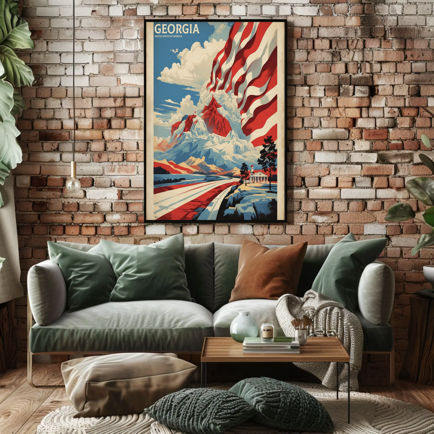 Georgia Mountain Flag Landscape Vintage Travel Poster