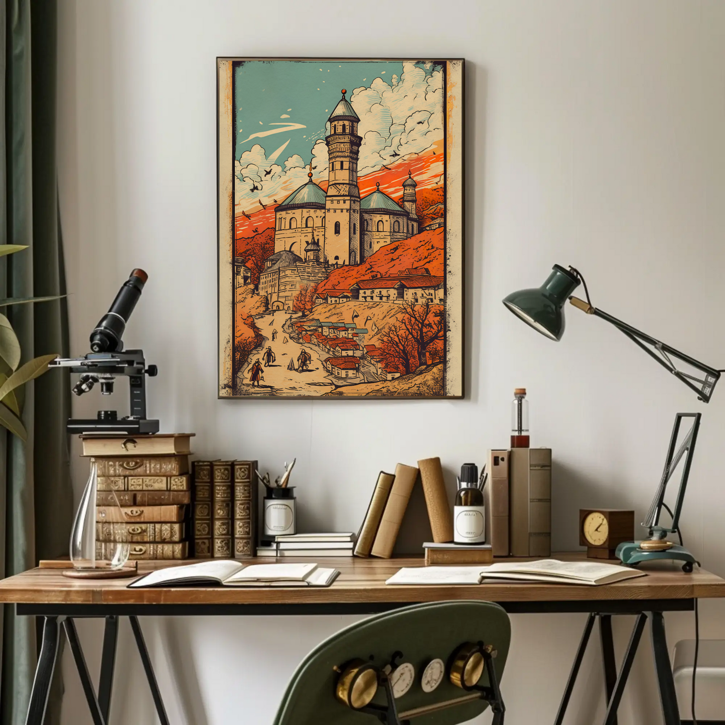 Eastern Fortress And Red Sunset Village Travel Poster