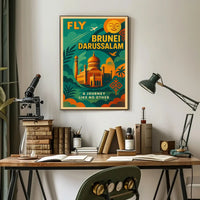 Brunei Golden Mosque Travel Vintage Style Poster PosterGoat