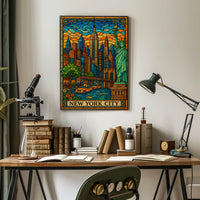 New York City Stained Glass Skyline Poster Modern Wall Art