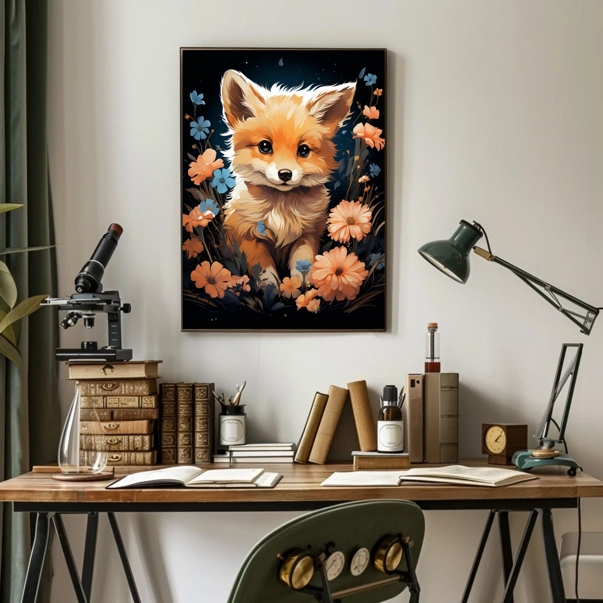 Enchanted Fox Blooming Forest Whimsical Nature Lovers Art Inspiring Spring Scene Colorful Blooms Poster