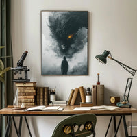 Dragon Confrontation: Dark Fantasy Art Poster PosterGoat