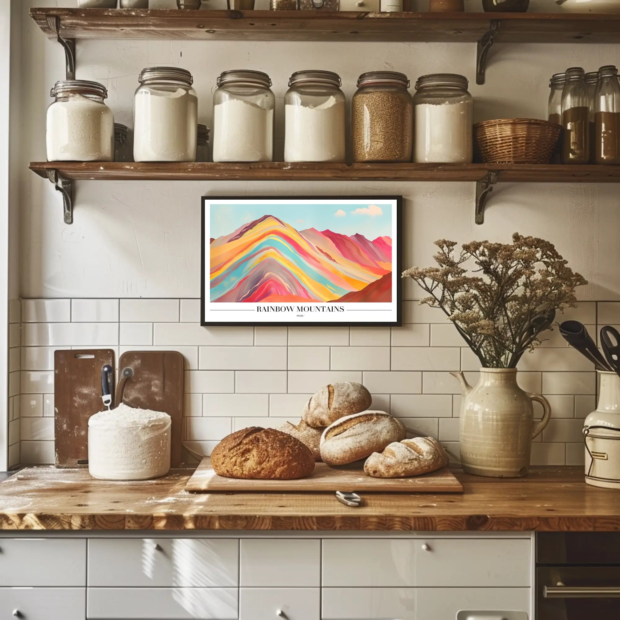 Vibrant Rainbow Mountains Abstract Artistic Poster