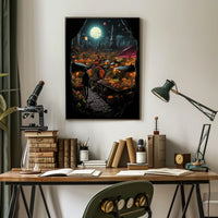 Moonlit Market In A Futuristic City Poster