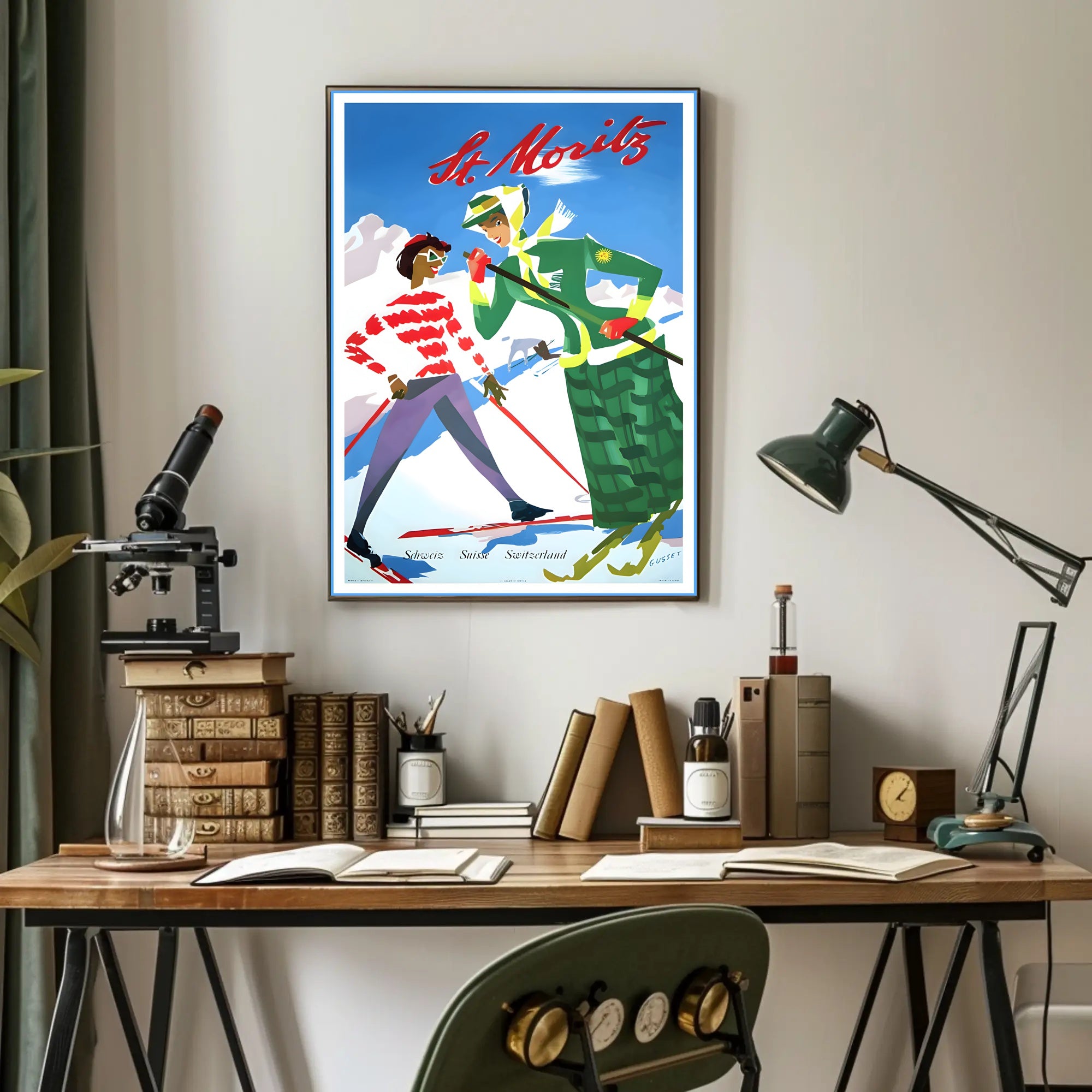 Vintage St. Moritz Skiers Travel Poster PosterGoat