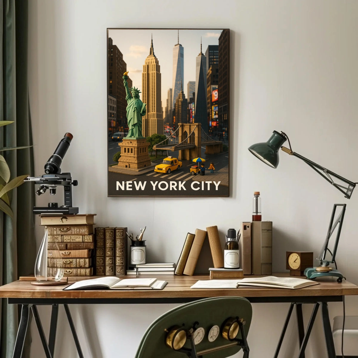 New York City Landmarks Miniature Art Poster Retro Wall Art