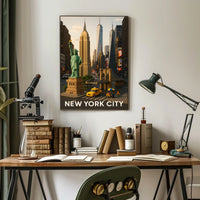 New York City Landmarks Miniature Art Poster Retro Wall Art