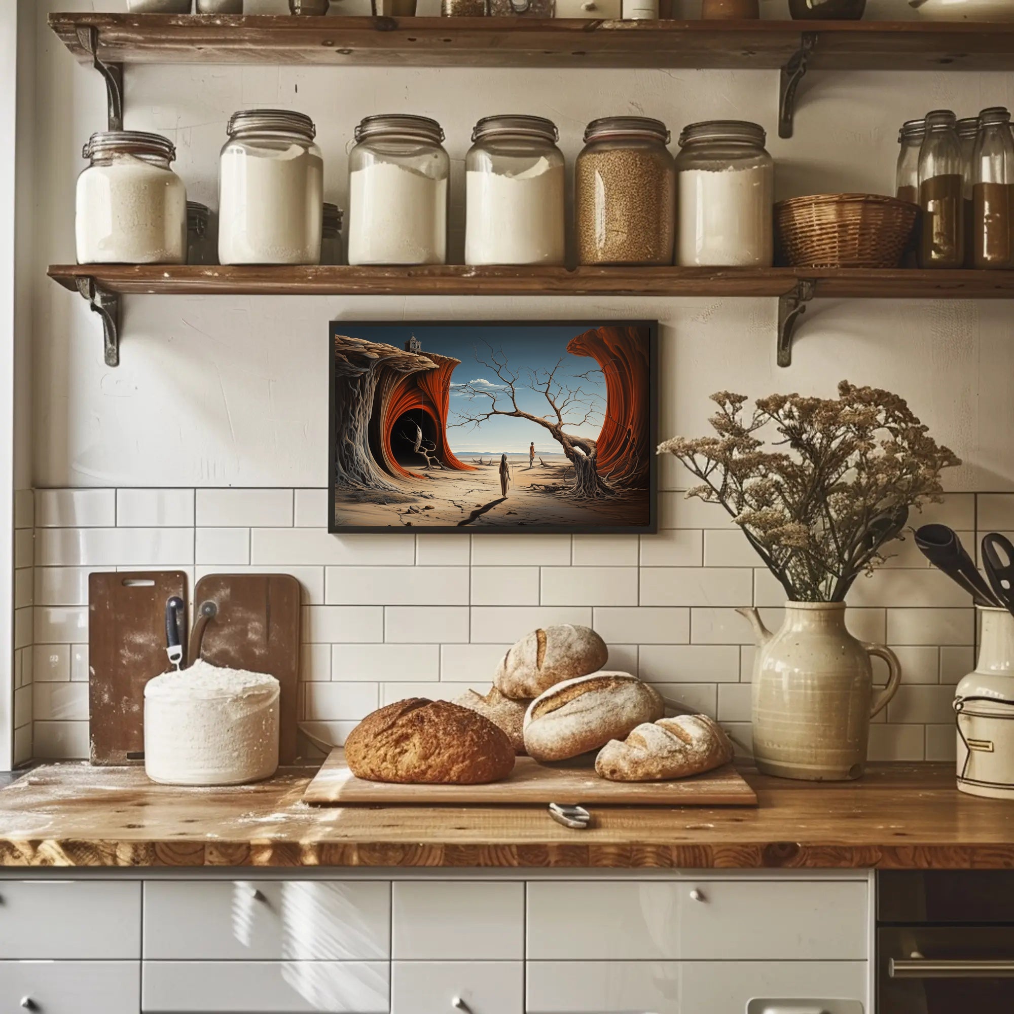 Surreal Journey in Barren Landscape Artistic Poster