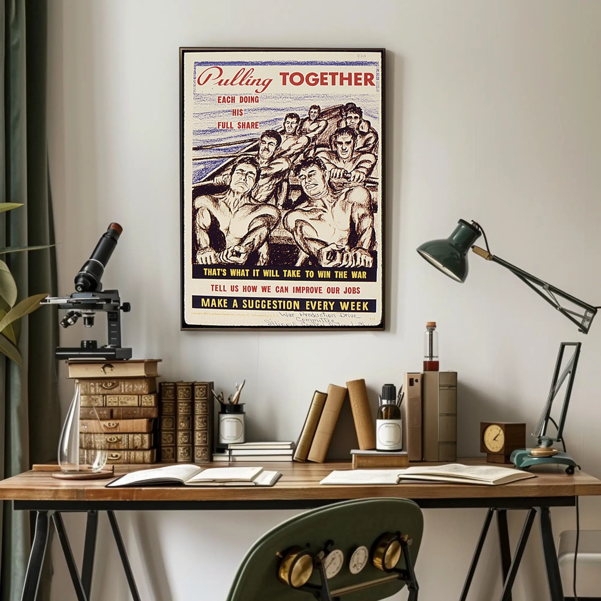 WWII Unity and Teamwork Vintage Poster
