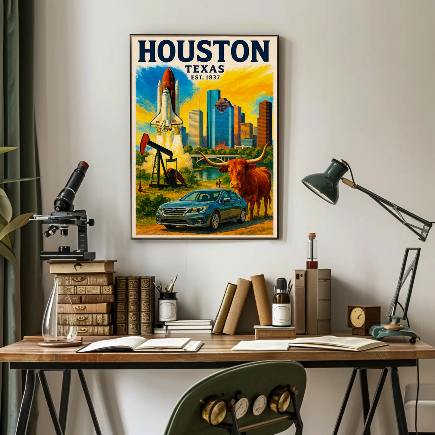 Houston Texas Longhorn Space Skyline Art Poster