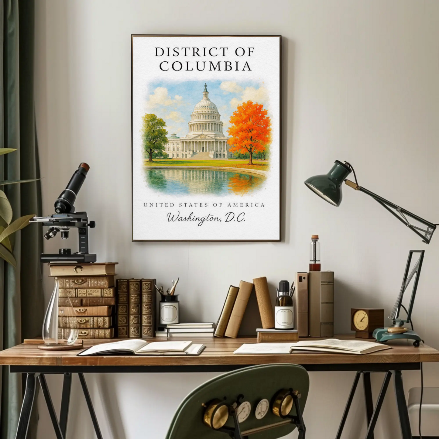 Washington DC Capitol Autumn Reflection Travel Poster