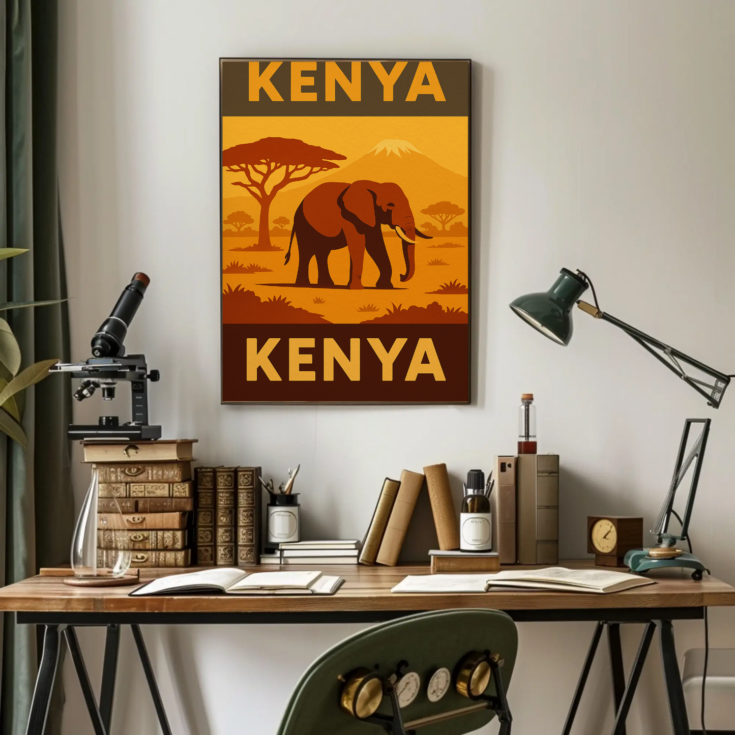 Kenya's Majestic Wildlife Safari Vintage Travel Poster