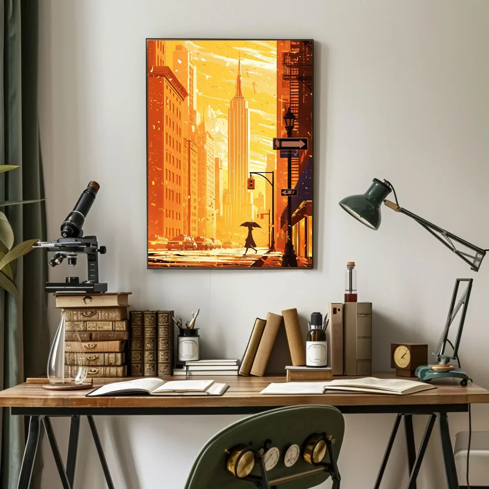 New York City Skyscraper Sunset Poster Modern Wall Art