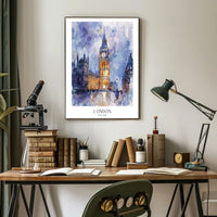 London Watercolor Cityscape: Big Ben & Parliament Travel Poster PosterGoat