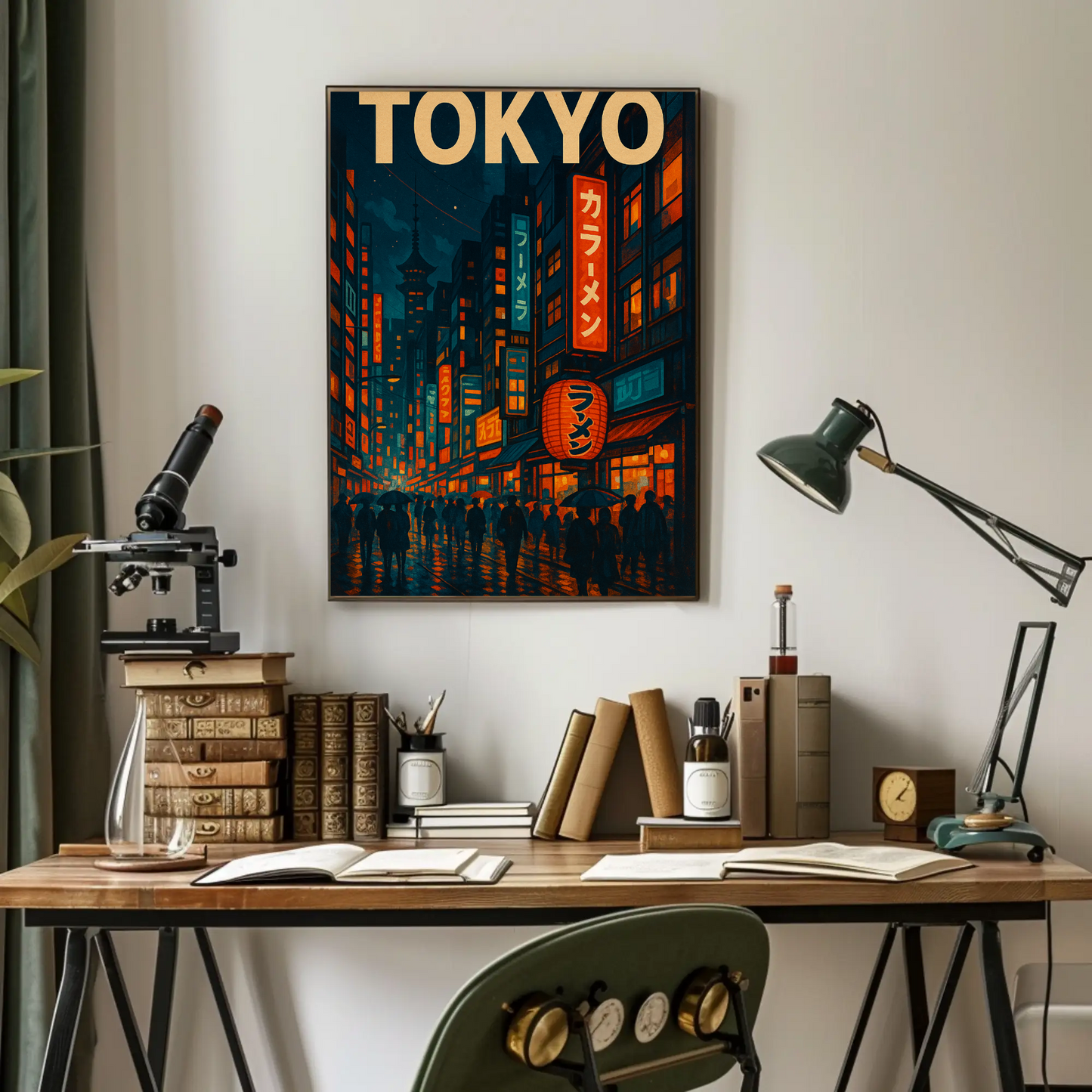 Tokyo Night Rain Lantern Travel Poster