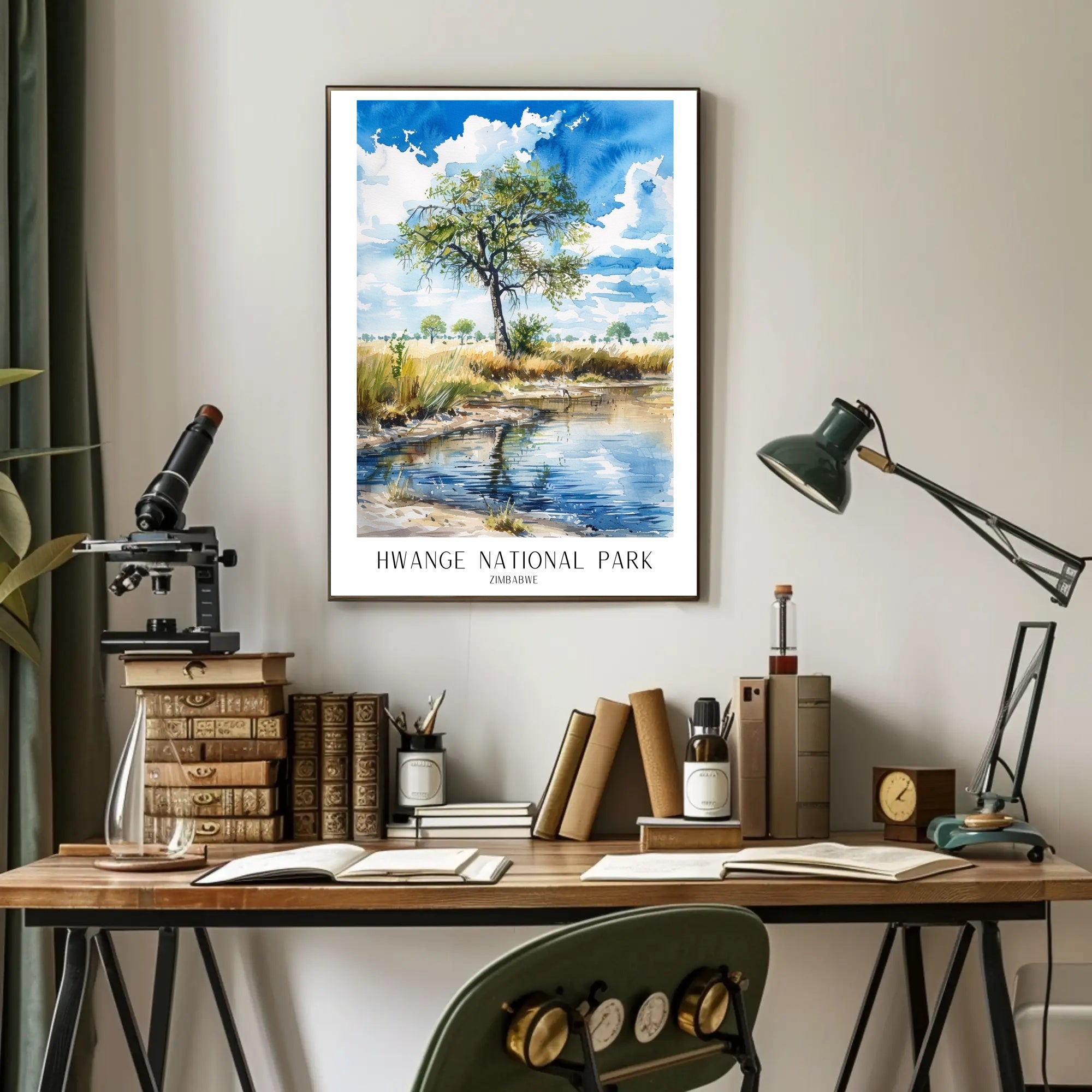 Hwange National Park Safari Landscape Watercolor National Park Poster PosterGoat
