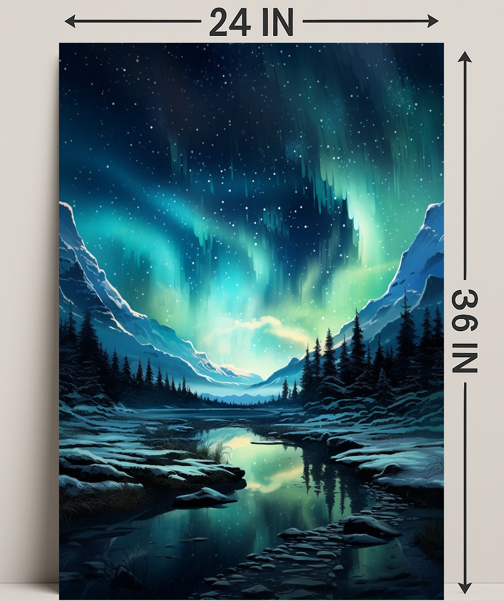 Aurora Borealis Over Snowy Mountains Poster