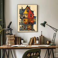 Whimsical Vintage House Cross-Section Art Poster PosterGoat