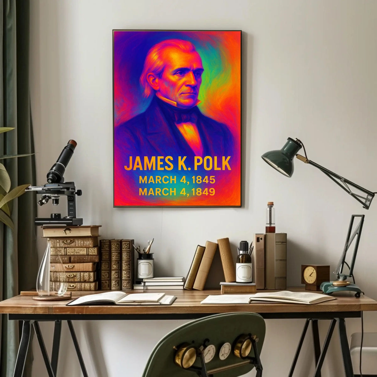 James K. Polk 11th President of the United States Neon Gradient Overlay Poster