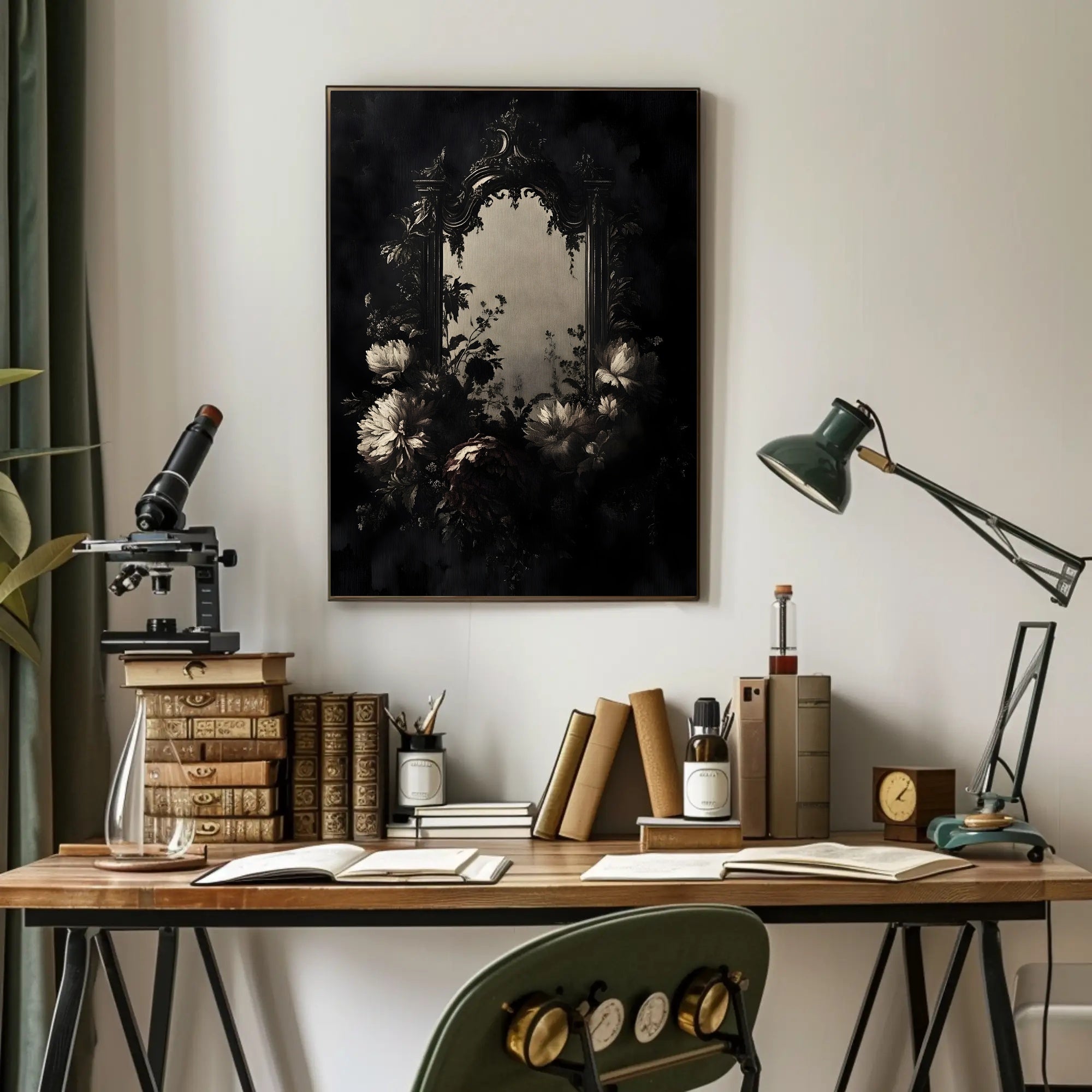 Antique Floral Elegance: Baroque Mirror Artistic Poster PosterGoat