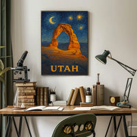 Delicate Arch Under Starry Night in National Park Poster