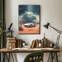 Retro Sports Car Desert Scene Art Poster