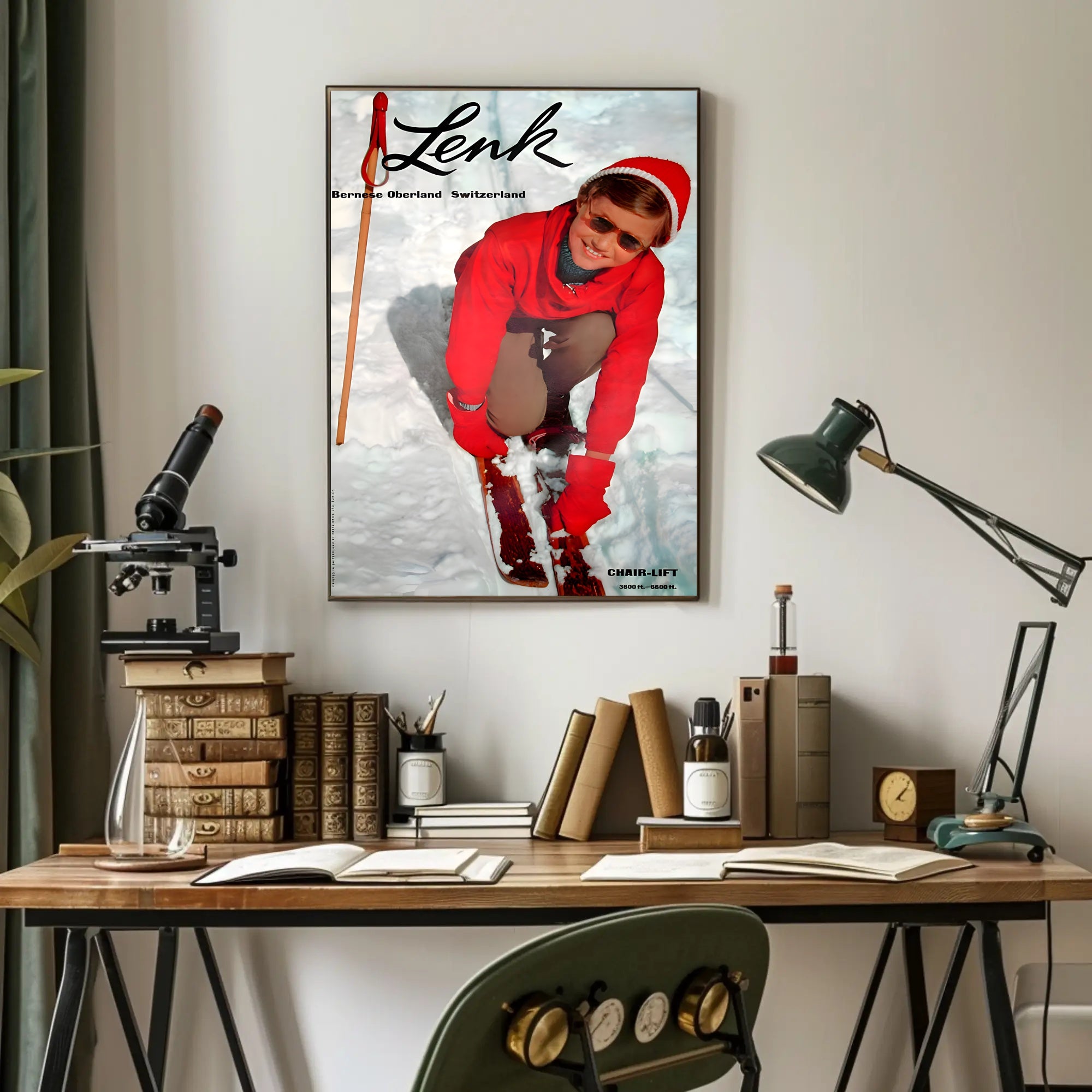 Vintage Skiing Adventure in Bernese Oberland Travel Poster PosterGoat