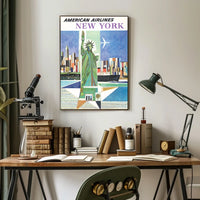 New York City Skyline Harbor Poster Vintage Wall Art