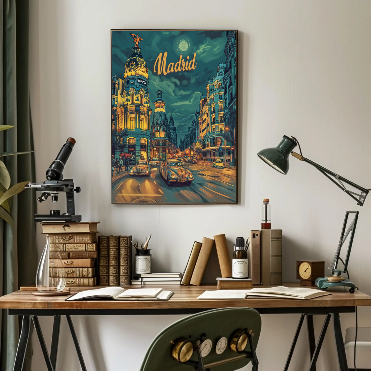 Madrid Night Drive Glowing Lights Retro Travel Poster