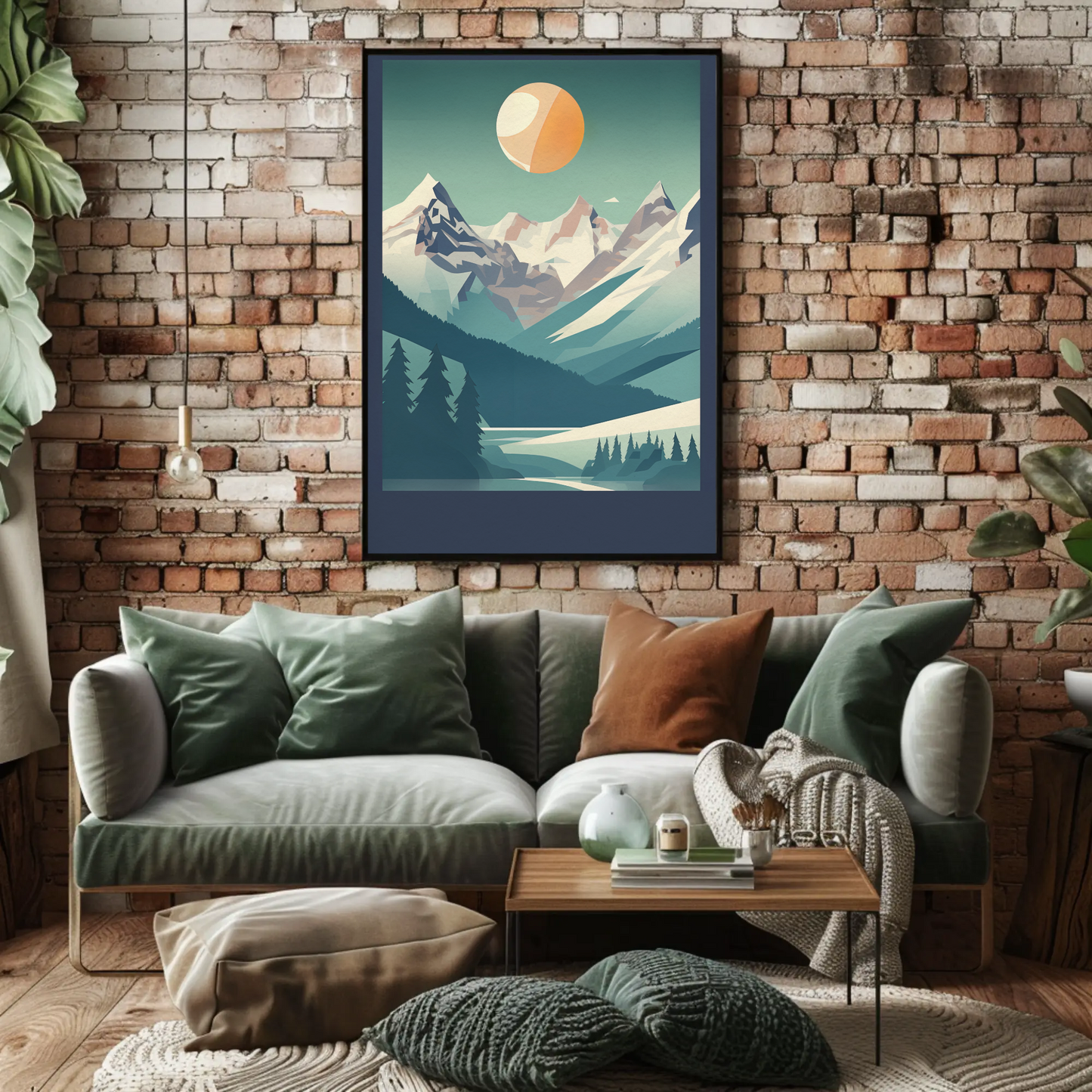 Alpine Summit Sunrise Explorer Scene Vintage Travel Poster