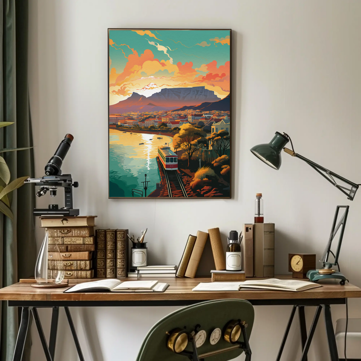 Cape Town Railway Train Coastal View Sunset Travel Poster