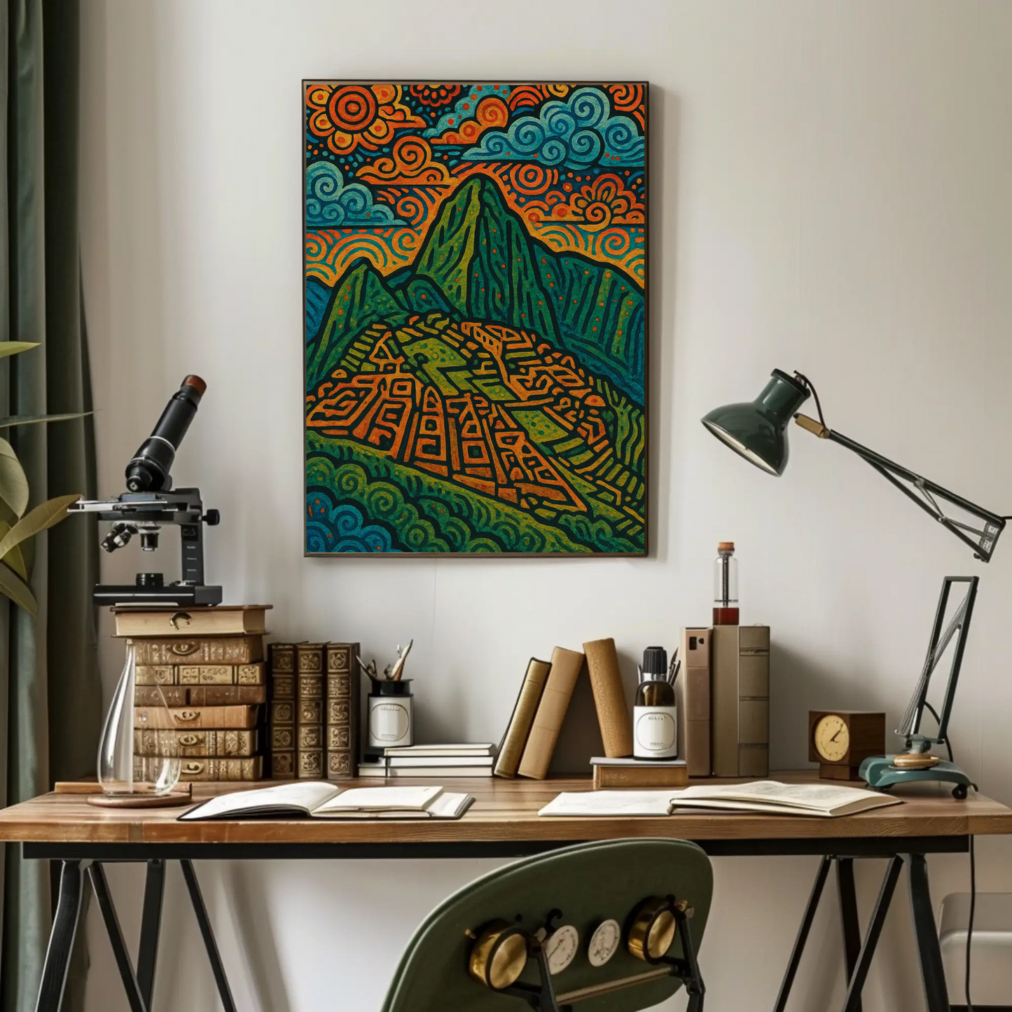 Machu Picchu Mountains Folk Art Travel Poster