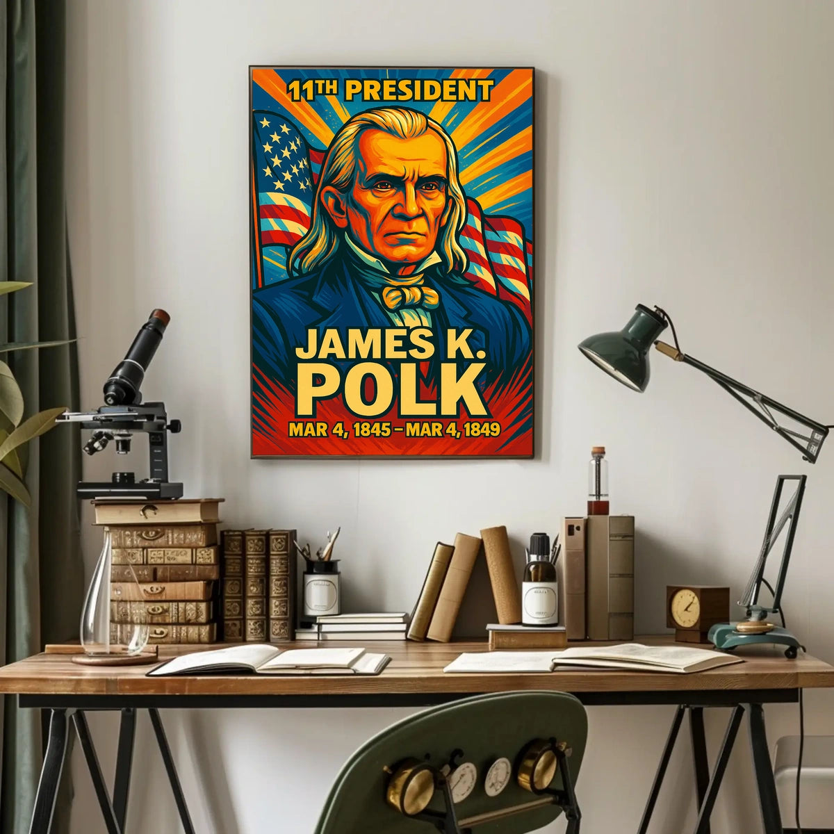 James K. Polk 11th President of the United States Colorful Comic Book Style Poster