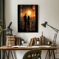 Sunset Over the Futuristic City Poster