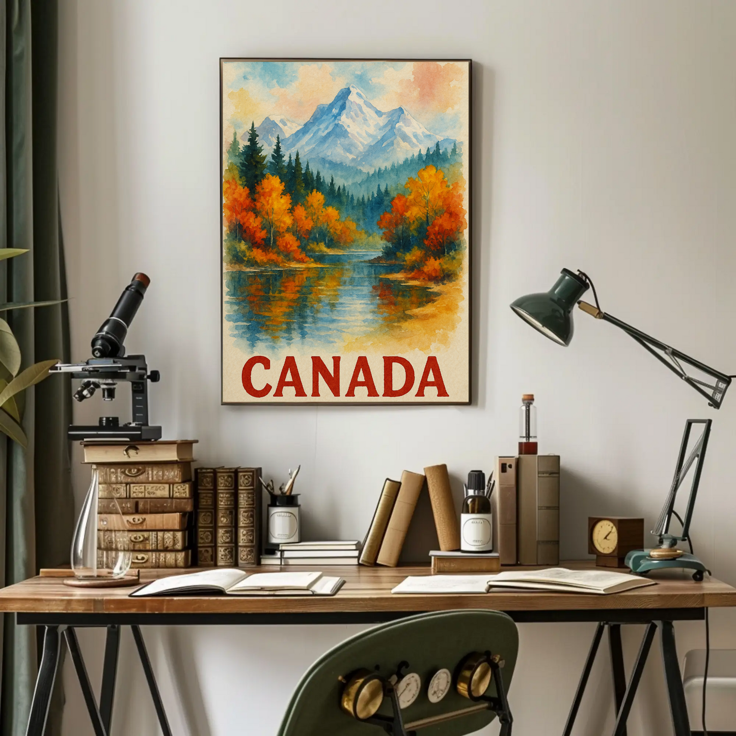 Canada Autumn Lake Mountains Travel Poster