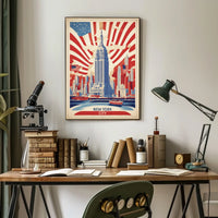 New York City Patriotic Skyline Poster Vintage Wall Art