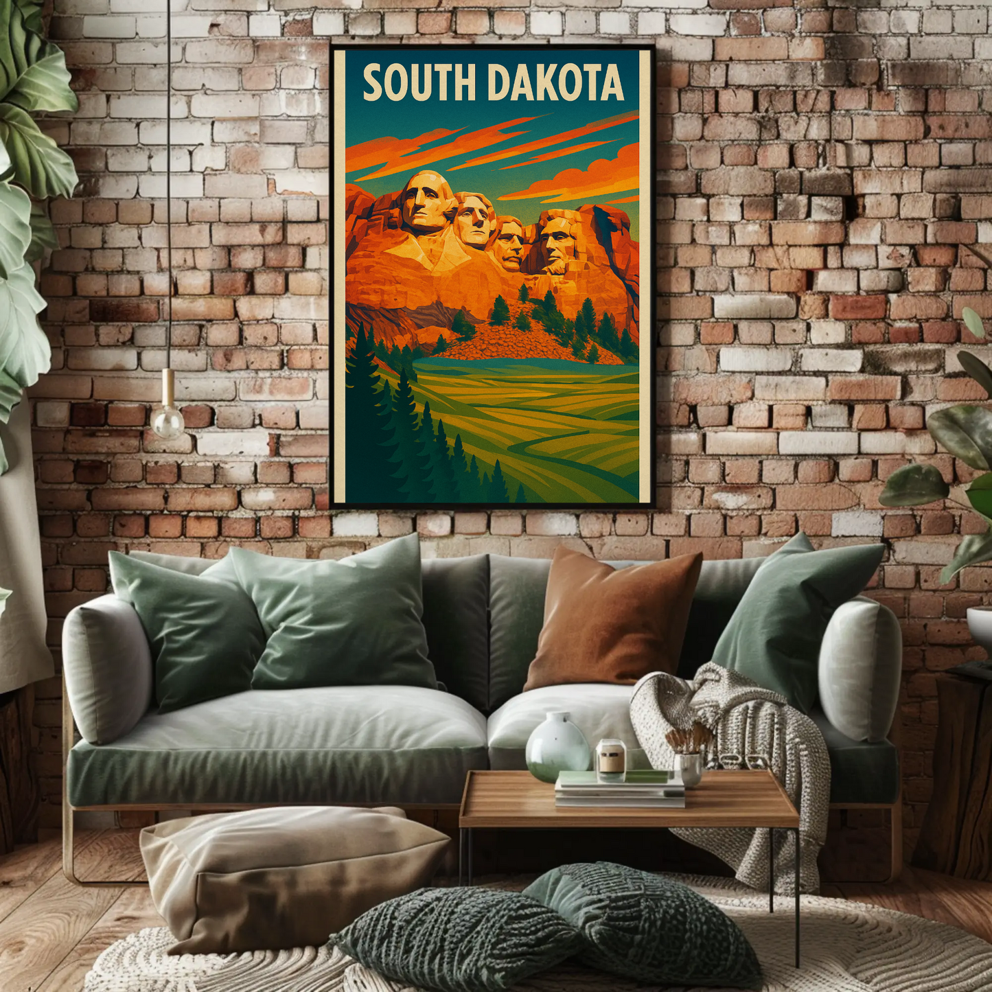 Mount Rushmore Sunset Field South Dakota Vintage Travel Poster